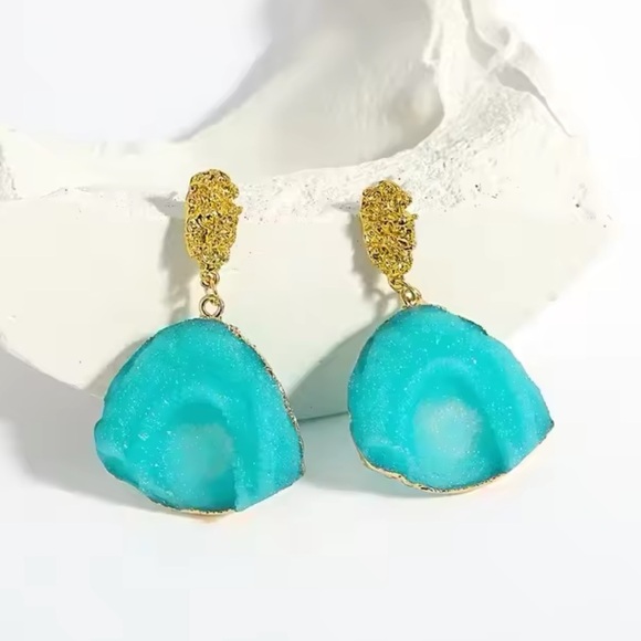 Van Gogh Style Abstract Painting Earrings- 2025 Trend (Simulated Natural Stone) - Picture 2 of 3